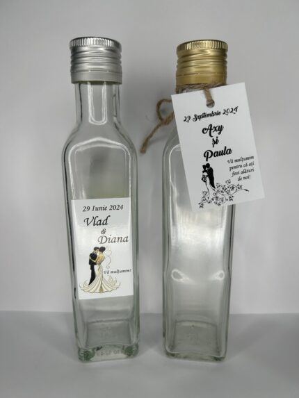 Sticla marturie nunta patrata 250 ml