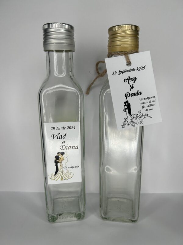Sticla marturie nunta patrata 250 ml
