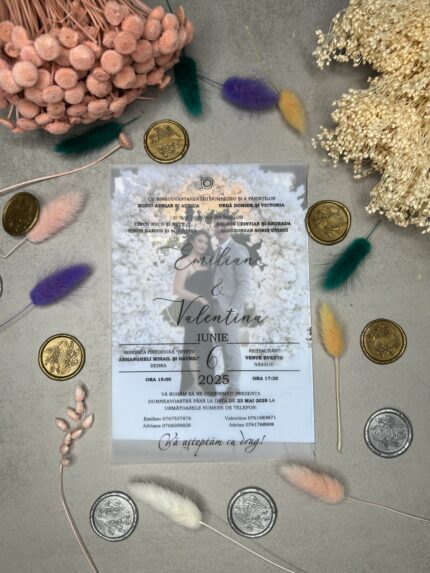 Invitatie nunta cu poza mirilor handmade - Cod 10