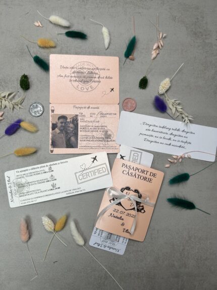 Invitatie Nunta Tip Pasaport Cu Bilet de Avion Handmade 02
