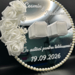 Suport verighete personalizat - model oglinda cu flori si perle