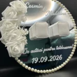 Sticker pentru cutie de verighete nunta – model oglinda cu flori si perle