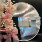 Suport verighete personalizat – model oglinda cu flori si perle 03